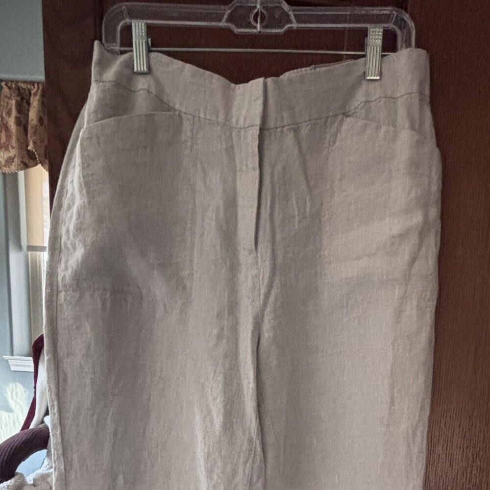 Chico’s Linen Slacks Size 1 Beige Neutral Wide Leg 33” Inseam